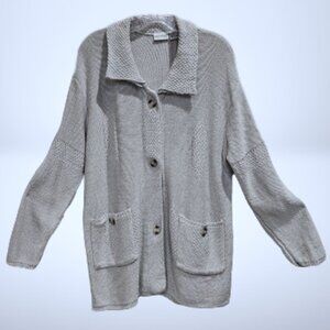 Newport News Light Gray Cable Knit Button-Down Sweater - M